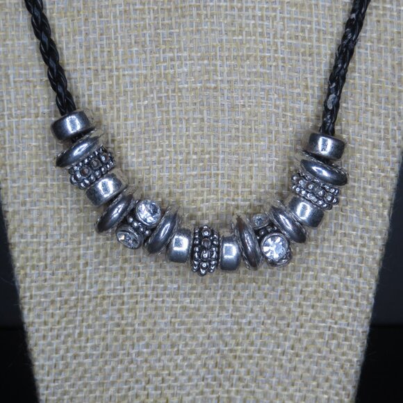 Black Cord Necklace with Silver Color Charms - Picture 2 of 2